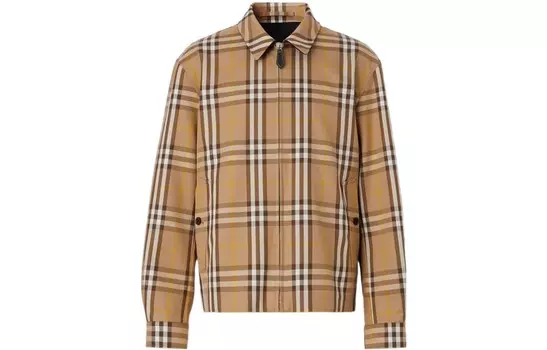 Двусторонняя клетчатая хлопковая куртка Харрингтон Burberry, коричневый