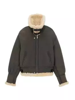 Двусторонняя куртка-авиатор из состаренной кожи и овчины Saint Laurent, черный
