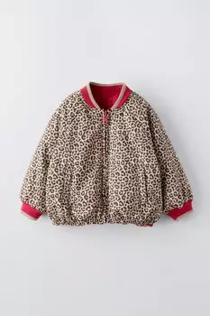 Двусторонняя куртка-бомбер с животным принтом ZARA, красный