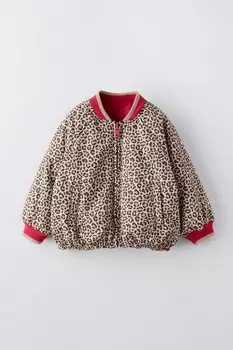 Двусторонняя куртка-бомбер с животным принтом ZARA, красный