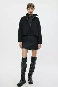 Двусторонняя куртка из смесовой шерсти ZARA, черный
