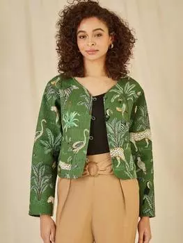 Двусторонняя куртка из стеганого материала животного происхождения Yumi, зеленый