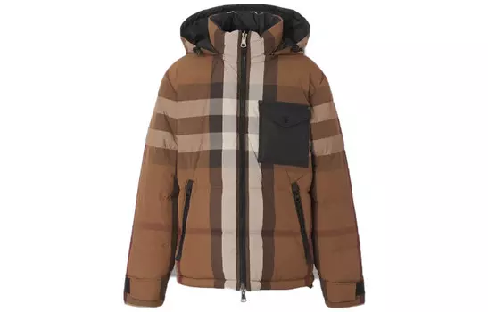 Двусторонняя куртка-пуховик из нейлона в клетку Burberry, коричневый