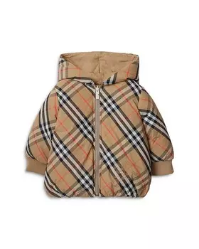 Двусторонняя куртка-пуховик в клетку для девочек Burberry — для малышей, коричневый/бежевый