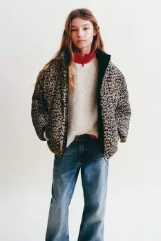 Двусторонняя куртка с животным принтом ZARA, леопард