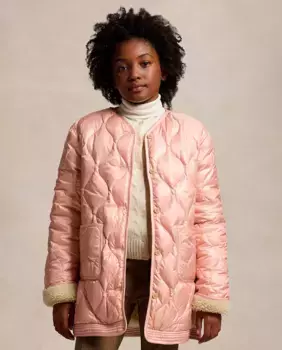 Двусторонняя парка для девочки розового цвета Polo Ralph Lauren