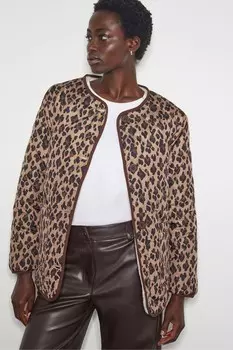 Двусторонняя стеганая куртка Rue с леопардовым принтом Monsoon, коричневый