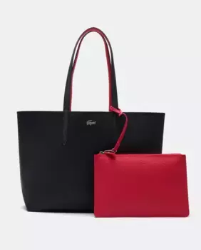 Двусторонняя сумка-шоппер коричневого цвета с металлическим логотипом Lacoste, темно-синий