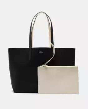Двусторонняя сумка-шоппер коричневого цвета с металлическим логотипом Lacoste, черный