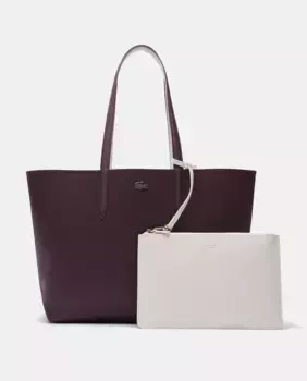 Двусторонняя сумка-шоппер коричневого цвета с металлическим логотипом Lacoste, цвет Granate