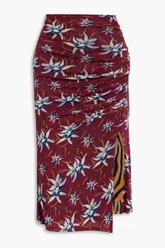 Двусторонняя юбка миди Dariella из эластичной сетки с цветочным принтом DIANE VON FURSTENBERG, мерло