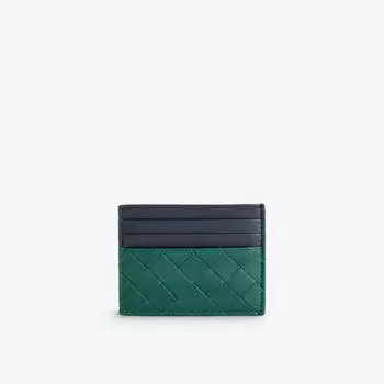 Двусторонняя визитница из плетеной кожи Bottega Veneta, зеленый