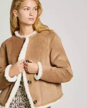 Двусторонняя женская куртка с эффектом замши и овчины Pepe Jeans, бежевый
