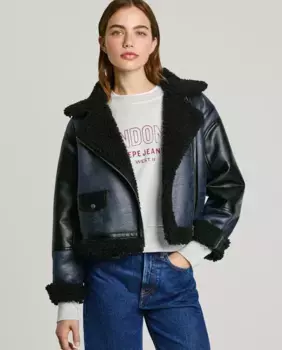 Двусторонняя женская куртка с деталями из овчины Pepe Jeans, темно-синий