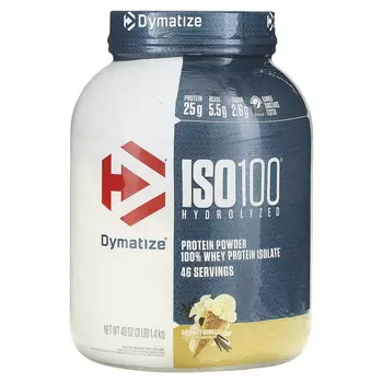 Dymatize, ISO100, гидролизованный 100% изолят сывороточного протеина, вкус ванили, 1,4 кг (3 фунта)