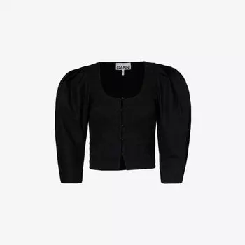 Дымчатая блузка приталенного кроя из органического хлопка Ganni, черный