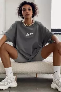 Дымчатая футболка оверсайз с принтом Mg1491 Madmext, серый