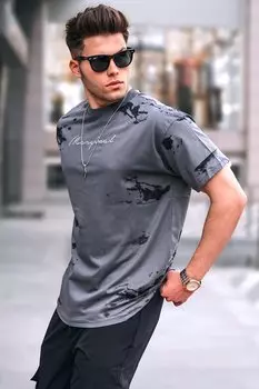 Дымчатая мужская футболка Over Fit 5207 MADMEXT