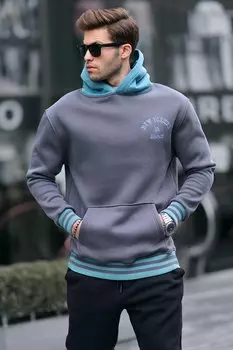 Дымчатая толстовка с капюшоном Oversize 6139 MADMEXT