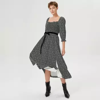 Дымчатое платье с квадратным воротником и принтом свободы S&J Weekends, черный