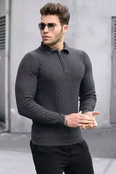 Дымчатый свитер с воротником-поло 4713 MADMEXT