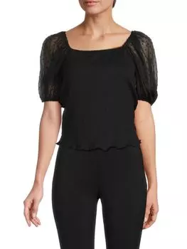 Дымчатый топ с пышными рукавами Chenault, черный