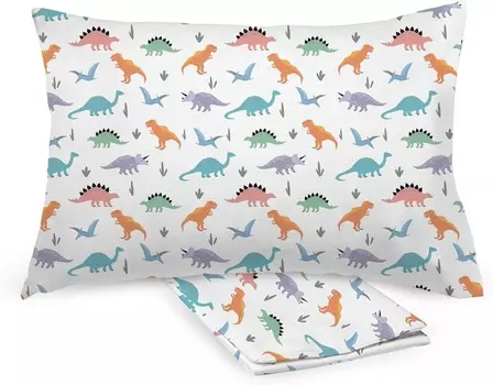 Дышащая наволочка из перкаля из детского хлопка, для подушек для малышей размером 13 x 18 дюймов/33 x 46 см, динозавры (2 шт.) BreathableBaby, Dinosaurs