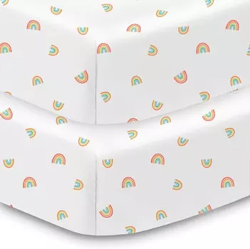 Дышащая простыня на подкладке из детского хлопка и перкаля, для матраса для кроватки и кроватки малыша размером 52 x 28 дюймов (132 x 71 см), цвета радуги (2 шт.) BreathableBaby, Rainbows