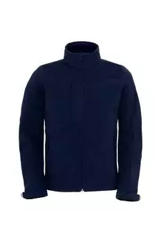 Дышащая, водонепроницаемая и ветрозащитная куртка Softshell с капюшоном (флисовая подкладка) B&C, темно-синий