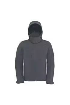 Дышащая, водонепроницаемая и ветрозащитная куртка Softshell с капюшоном (флисовая подкладка) B&C, серый