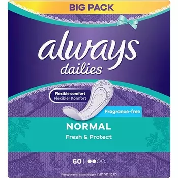 Дышащие прокладки для трусов Always Dailies Normal Fresh & Protect с впитывающей сердцевиной, 60 шт.