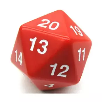 Джамбо-обратный отсчет d20 — красный, Dice - Jumbo Opaque (Koplow)