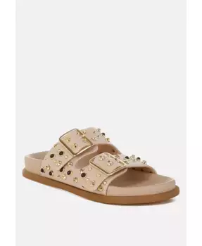 Джата Слайдеры с металлическими шипами London Rag, коричневый/бежевый