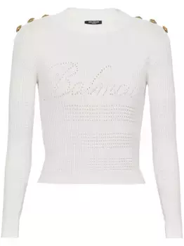 Джемпер 6-Button в рубчик BALMAIN, белый