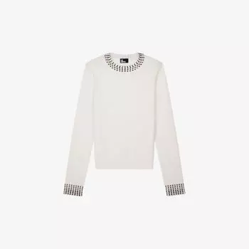 Джемпер эластичной вязки с заклепками The Kooples, экрю