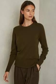 Джемпер Annie из смеси шерсти и кашемира с круглым вырезом Reiss, хаки