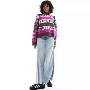 Джемпер Asos Design Christmas In Slogan Stripe, розовый/мультиколор