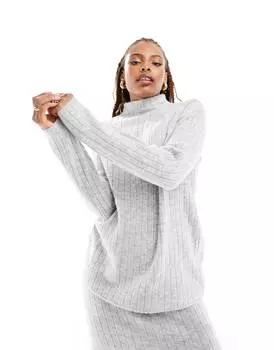 Джемпер Asos Design Oversized Rib With Grown On Neck In Rib Co-ord, серый