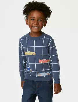 Джемпер автомобильной вязки из чистого хлопка (2–8 лет) Marks & Spencer