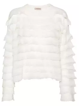 Джемпер ажурной вязки с оборками TWINSET, белый