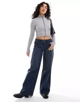 Джемпер Bershk с застежкой-молнией в рубчик серого цвета Bershka