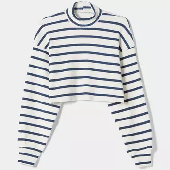 Джемпер Bershka Cropped, белый/синий