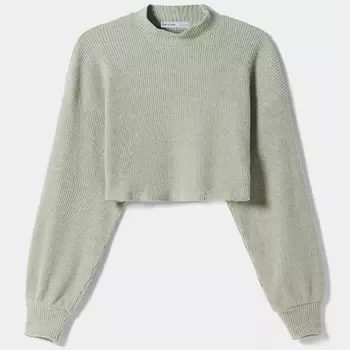 Джемпер Bershka Cropped, серо-зеленый
