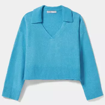Джемпер Bershka Polo Collar, голубой