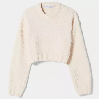 Джемпер Bershka Textured Chenille, кремовый