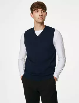 Джемпер без рукавов из чистого хлопка Marks & Spencer, темно-синий
