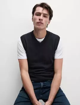 Джемпер без рукавов из чистой экстратонкой овечьей шерсти Marks & Spencer, темно-синий