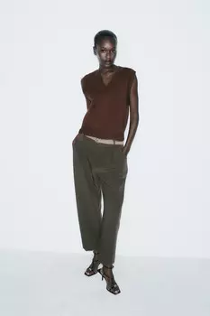 Джемпер без рукавов однотяжной вязки ZARA, коричневый