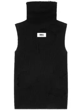 Джемпер без рукавов с эффектом потертости MM6 Maison Margiela, черный