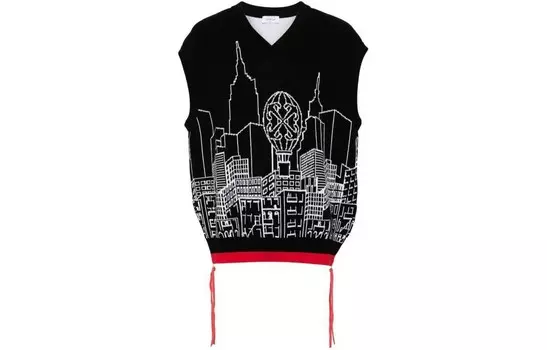 Джемпер без рукавов, связанный интарсией Off-White, черный